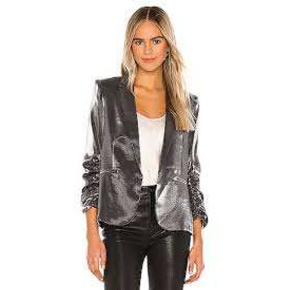 Generation Love Satin Ruched Party Shimmering Blazer Silver Size‎ Small